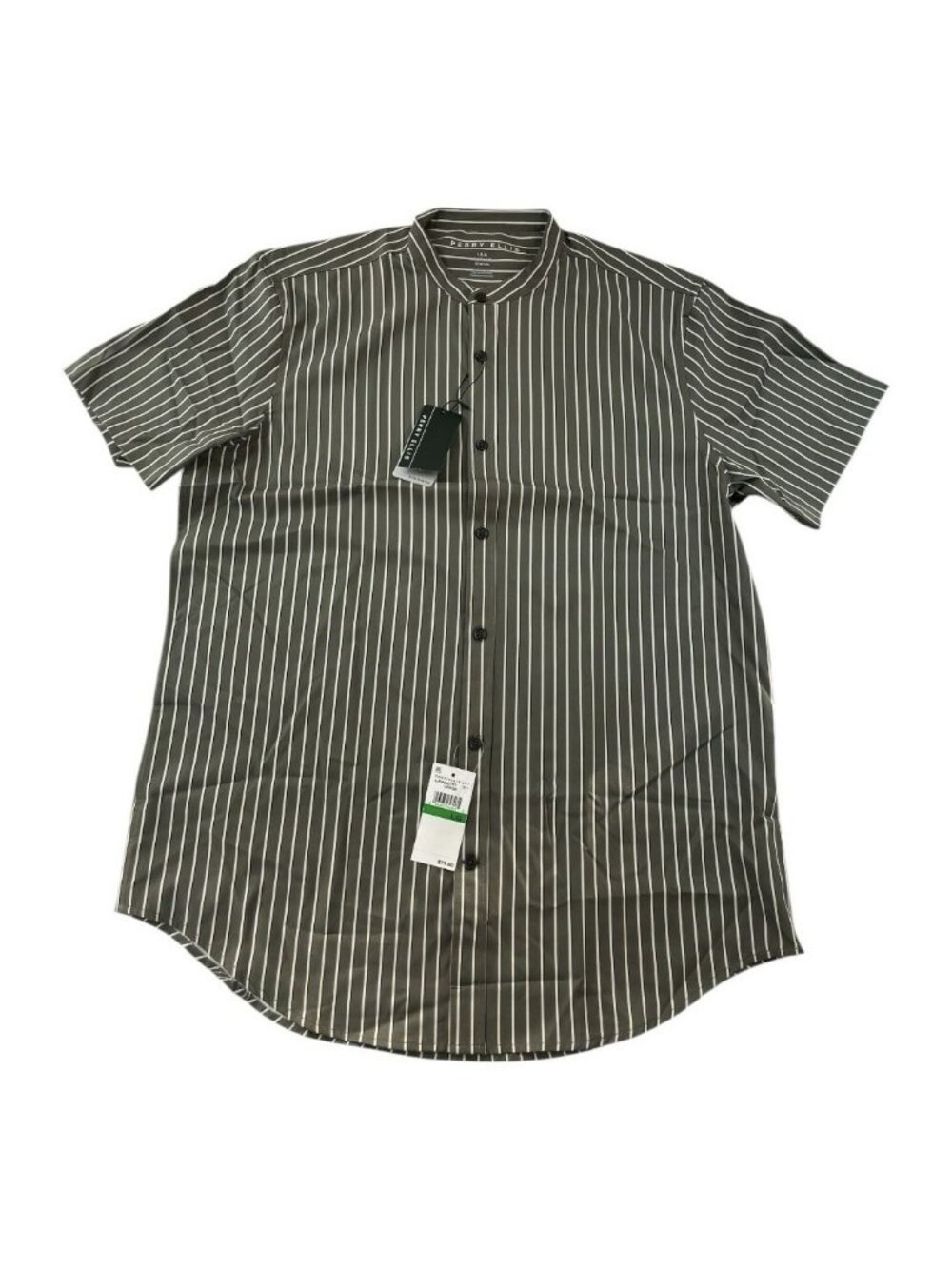 Perry Ellis Slim Fit Short Sleeve Button Up Striped Shirt Green Men’s Large NEW